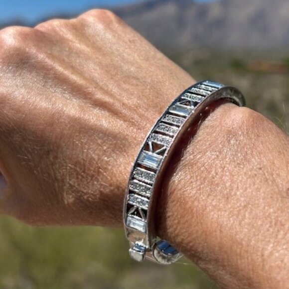 GIVENCHY Silver Rhinestone Art Deco Hinged BRACELET - Picture 3 of 9